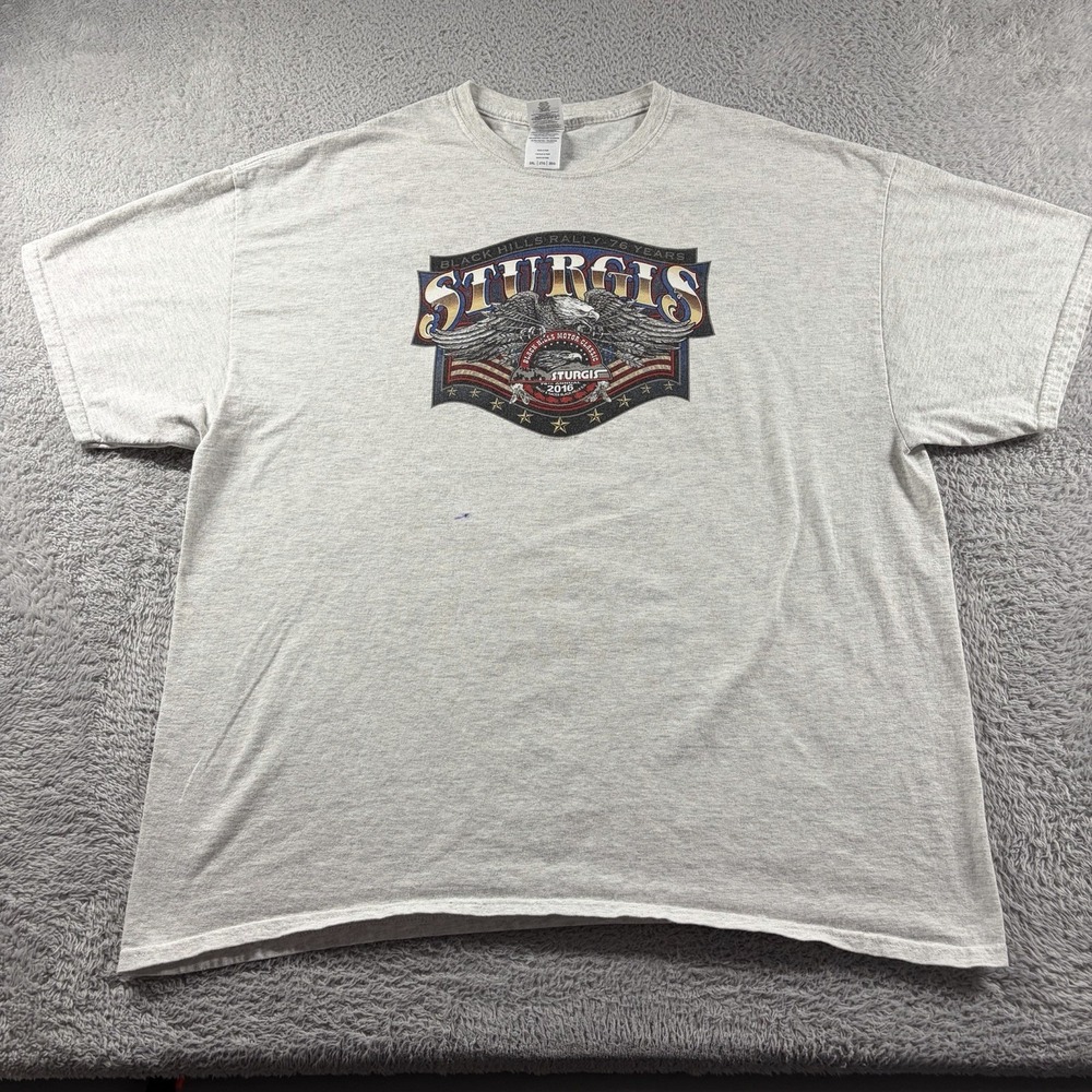 Sturgis Shirt Mens 2XL Gray Double Sided Biker USA Eagle Flag‎ Patriotic